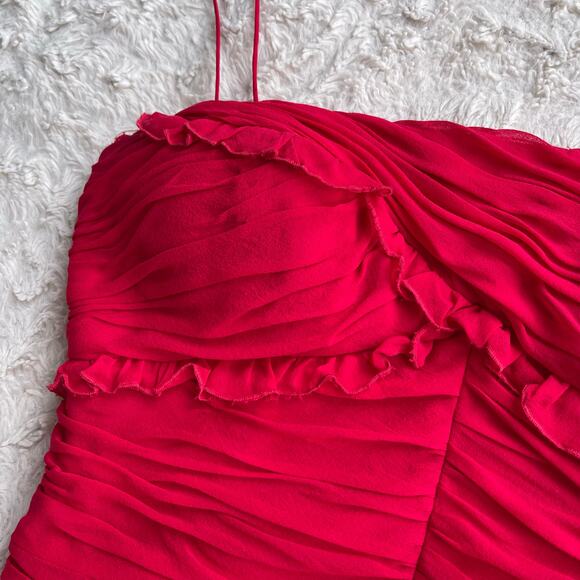 Cache silk ruffled sweetheart slip dress cocktail red ruched midi formal red 8 - Picture 6 of 16